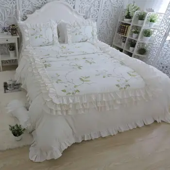 Princesa babados pastoral conjunto de roupa de cama,de algodão twin completo, rainha, rei,única cama de têxteis para o lar fronhas capa de edredão de cama de vestido