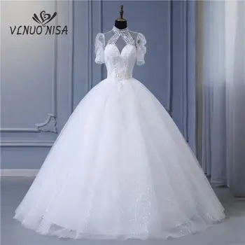 Robe De Mariee Novos Vestidos De Noiva O-Pescoço Apliques De Pérolas Laço De Moda Por Atacado Baratos Simples Vestido De Noiva Vestidos De Noiva