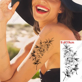 Sexy Flor Tatuagens Temporárias para as Mulheres de Corpo Arte de Pintura Braço Pernas Tatto Adesivo Realista Falso Esboço Rosa Impermeável Tatoo