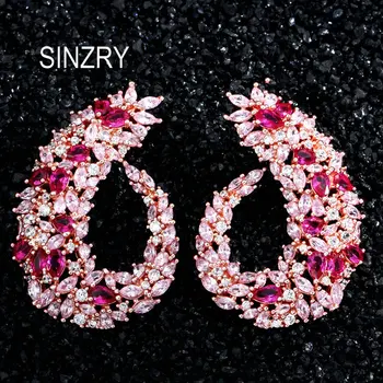 SINZRY luxo Rosa Cúbicos de Zircônia exagerada grande folha de Brincos de dama de moda festa criativo brincos para mulheres
