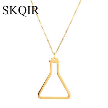SKQIR Bonito Triângulo Forma Geométrica de Ouro Rose Cor do Frasco Colares para as Mulheres Médica Recipiente Collier Femme Collares Colar