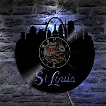 St. Louis, Cidade LEVOU disco de Vinil Relógio de Parede, Iluminação de Mudança de Cor de Parede de Luz Moderno da Retroiluminação Sala de Interiores a Decoração Home