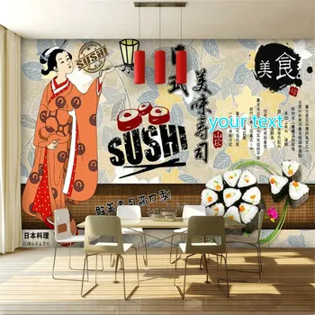 Tamanho personalizado e Texto Culinária Japonesa, o Papel de Parede Papel De Parede 3d Restaurante de Sushi Izakaya Industrial Decoração Mural, papel de Parede 3D