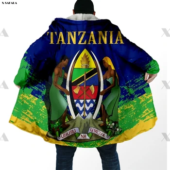 Tanzânia, País de Bandeira Braços Impressos em 3D Capuz Longo Duffle Casaco com Capuz Cobertor Manto Espesso Casaco de Algodão 
