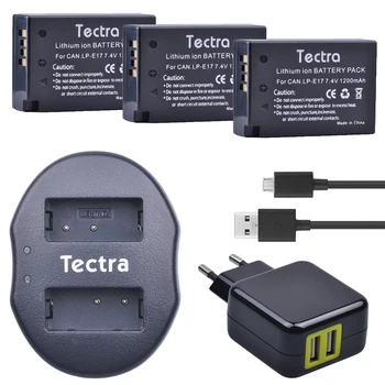 Tectra 3Pcs LP-E17 Bateria+USB Carregador Dual & AC Adaptador para Canon EOS 200D 750D 760D 800D 8000D M3 M5 Rebelde T6i T6s BEIJO X8i