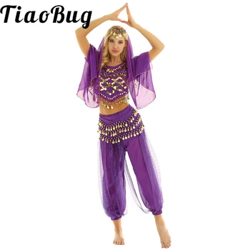 TiaoBug Mulheres De Halloween, Carnaval Egito Traje De Dança Do Ventre, Dança Indiana De Bollywood Vestido De Desempenho Da Fase De Chiffon Sari Conjuntos