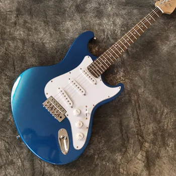 venda quente azul metálico 6 cordas de uma guitarra elétrica , hardware cromado guitarra , pode ser alterado de qualquer cor, frete grátis