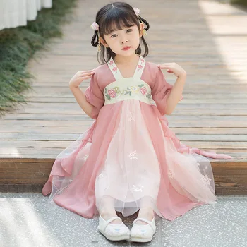 Verão Meninas Nacional Chinês De Estilo Princesa Vestidos De Bebê Tradicional Dinastia Tang Menina De Vestido Bordado De Desempenho Roupas