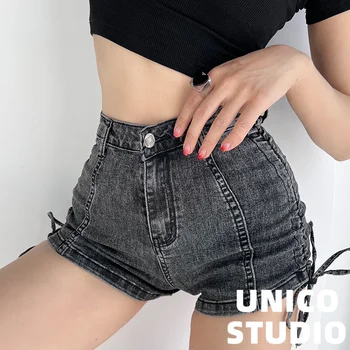 WOMANGAGA Simples Estilo Casual, Sexy Hot Girl Cintura Alta Slim Shorts Jeans Verão Cordão Duplo Design de Moda Senhoras 6PMF