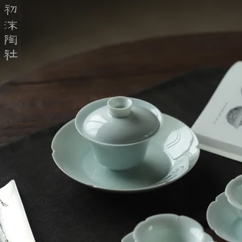 ★de jingdezhen sombra azul esmalte esquerda forno em três sopeira pote tendo apenas proteger quente família kung fu conjunto de chá